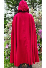 Cloakmakers.com 6045-Red Wool Cloak w/ Black Velvet Hood Lining & Gothic Rose Clasp