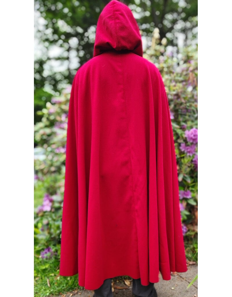 Cloakmakers.com 6045-Red Wool Cloak w/ Black Velvet Hood Lining & Gothic Rose Clasp