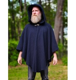 Cloakmakers.com 6047-Washable Midnight Blue Fleece Ruana Cloak w/ Gothic Rose Clasp