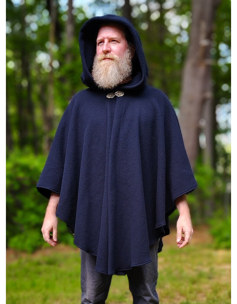 Cloakmakers.com 6047-Washable Midnight Blue Fleece Ruana Cloak w/ Gothic Rose Clasp