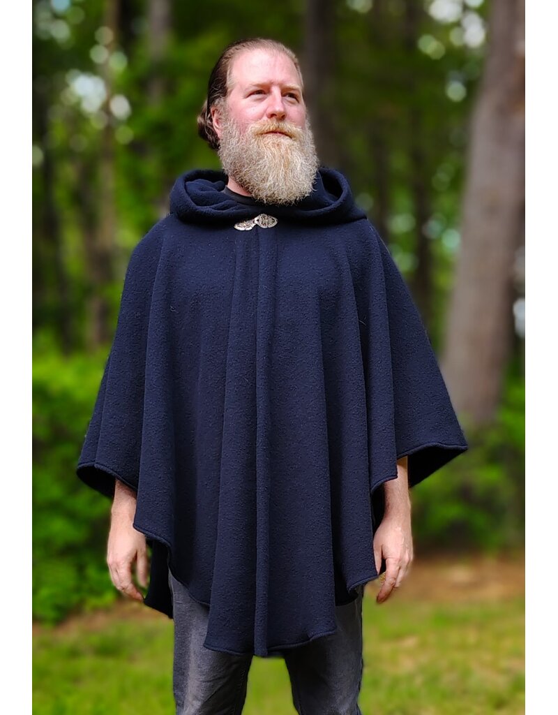 Cloakmakers.com 6047-Washable Midnight Blue Fleece Ruana Cloak w/ Gothic Rose Clasp