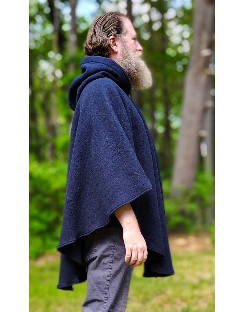 Cloakmakers.com 6047-Washable Midnight Blue Fleece Ruana Cloak w/ Gothic Rose Clasp