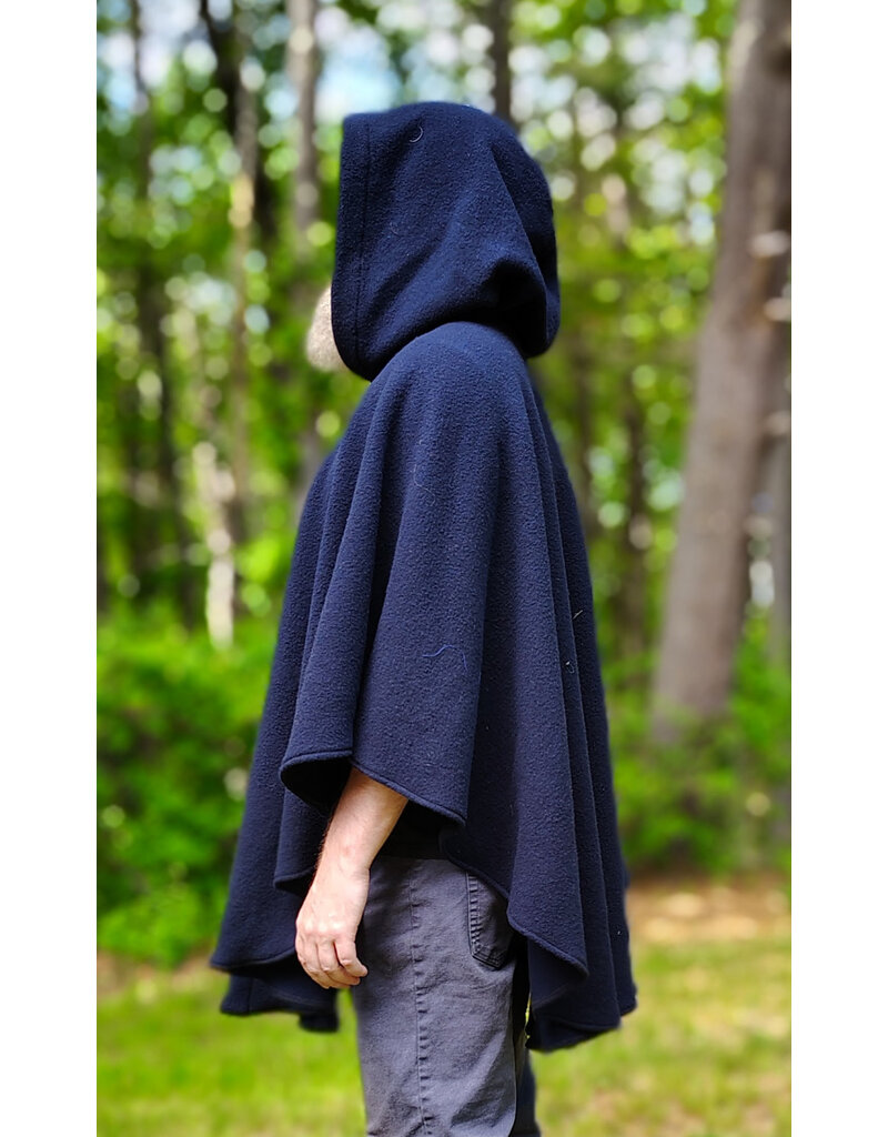 Cloakmakers.com 6047-Washable Midnight Blue Fleece Ruana Cloak w/ Gothic Rose Clasp