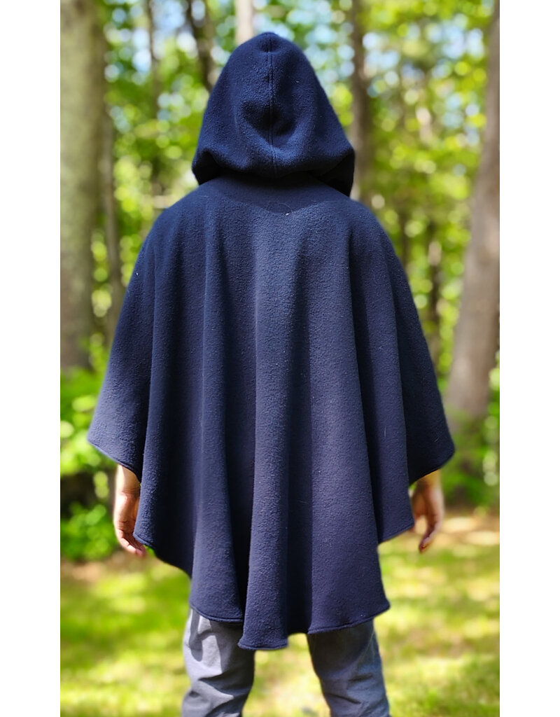 Cloakmakers.com 6047-Washable Midnight Blue Fleece Ruana Cloak w/ Gothic Rose Clasp