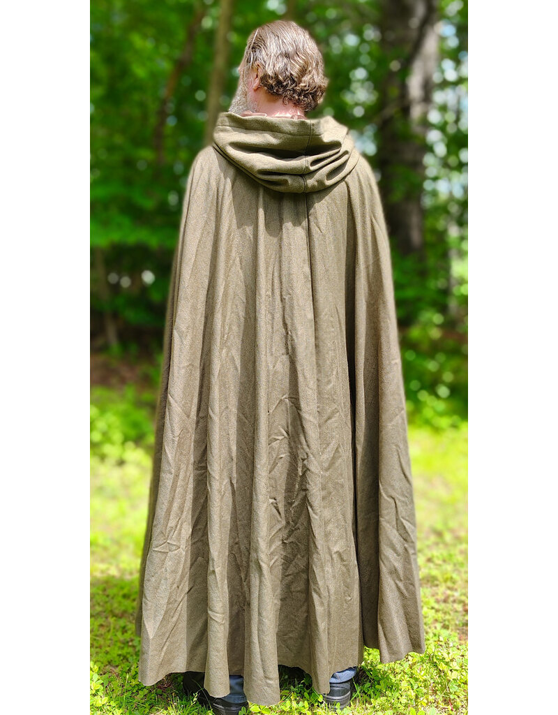 Cloakmakers.com 6048-Washable Greenish Brown Wool Blend Ranger Cloak w/ Brown Velvet Hood Lining & Bronze Tone Clasp