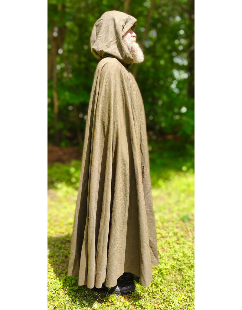 Cloakmakers.com 6048-Washable Greenish Brown Wool Blend Ranger Cloak w/ Brown Velvet Hood Lining & Bronze Tone Clasp