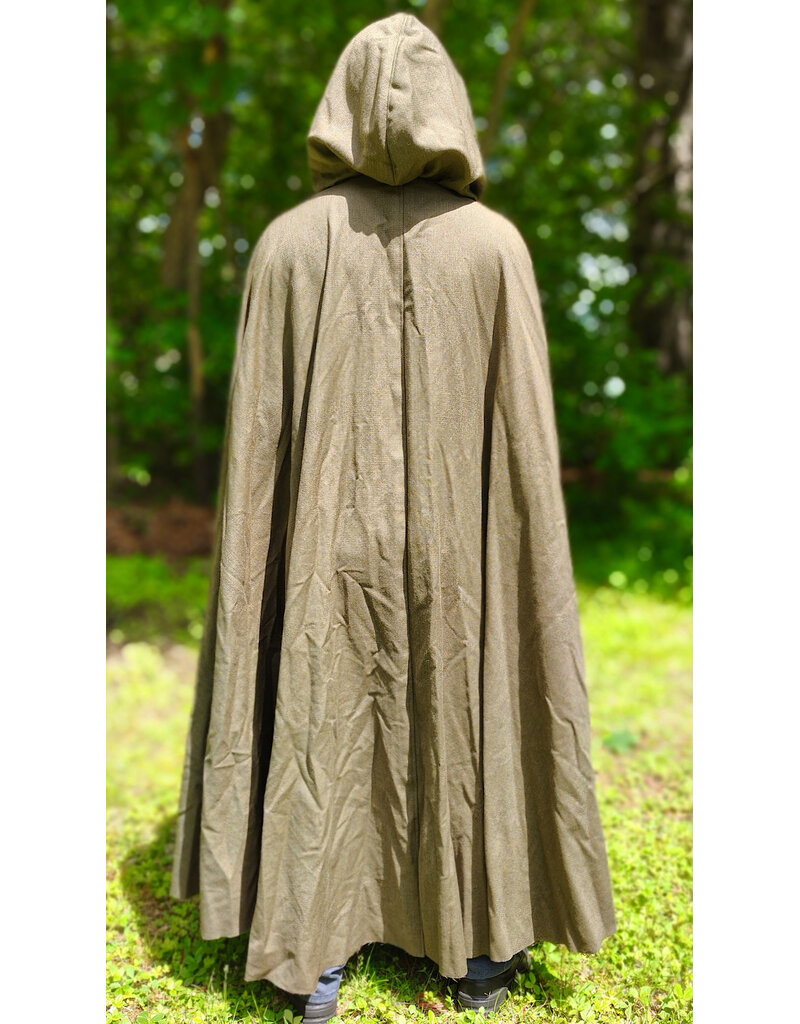 Cloakmakers.com 6048-Washable Greenish Brown Wool Blend Ranger Cloak w/ Brown Velvet Hood Lining & Bronze Tone Clasp