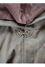Cloakmakers.com 6048-Washable Greenish Heather Wool Blend Ranger Cloak w/ Brown Velvet Hood Lining & Bronze Tone Clasp
