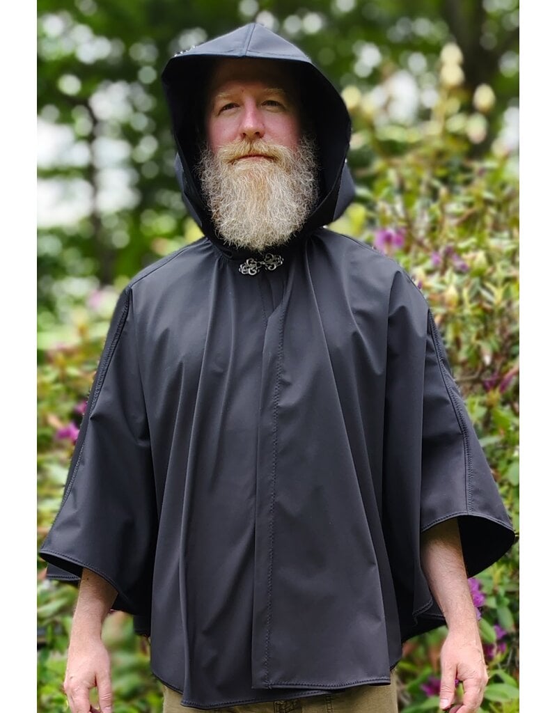 Cloakmakers.com 6049-Washable Short Black Lightweight Fleece Raincloak w/ Silver Tone Clasp