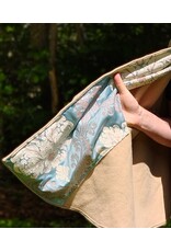 Cloakmakers.com 6050-Washable Beige Wool Cloak w/ Blue & Cream Floral Brocade Hood Lining & Matching Interior Pockets