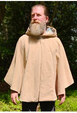 Cloakmakers.com 6050-Washable Beige Wool Cloak w/ Blue & Cream Floral Brocade Hood Lining & Matching Interior Pockets