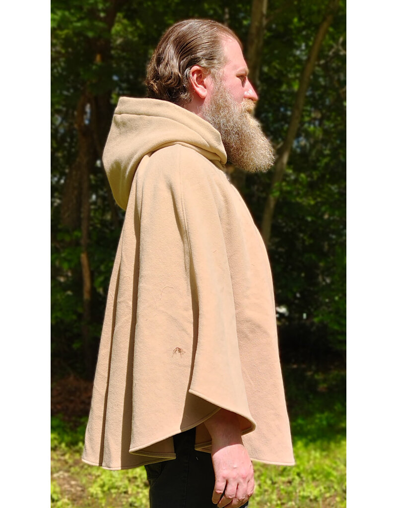 Cloakmakers.com 6050-Washable Beige Wool Cloak w/ Blue & Cream Floral Brocade Hood Lining & Matching Interior Pockets