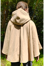 Cloakmakers.com 6050-Washable Beige Wool Cloak w/ Blue & Cream Floral Brocade Hood Lining & Matching Interior Pockets