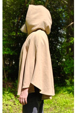 Cloakmakers.com 6050-Washable Beige Wool Cloak w/ Blue & Cream Floral Brocade Hood Lining & Matching Interior Pockets