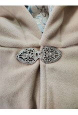 Cloakmakers.com 6050-Washable Beige Wool Cloak w/ Blue & Cream Floral Brocade Hood Lining & Matching Interior Pockets