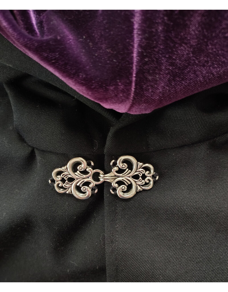 Cloakmakers.com 6051-Washable Black Woven Wool Blend Cloak w/ Purple Velvet Hood Lining & Interior Pockets
