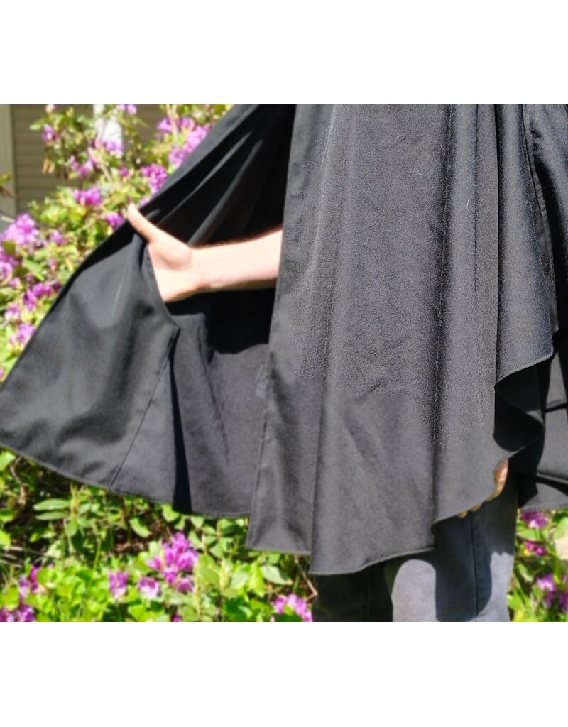 Cloakmakers.com 6051-Washable Black Woven Wool Blend Cloak w/ Purple Velvet Hood Lining & Interior Pockets