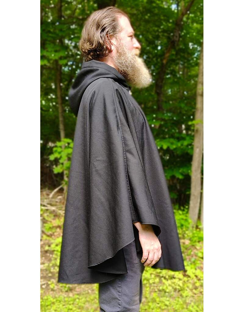 Cloakmakers.com 6051-Washable Black Woven Wool Blend Cloak w/ Purple Velvet Hood Lining & Interior Pockets
