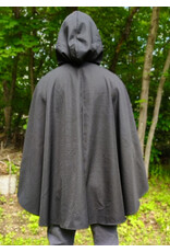 Cloakmakers.com 6051-Washable Black Woven Wool Blend Cloak w/ Purple Velvet Hood Lining & Interior Pockets