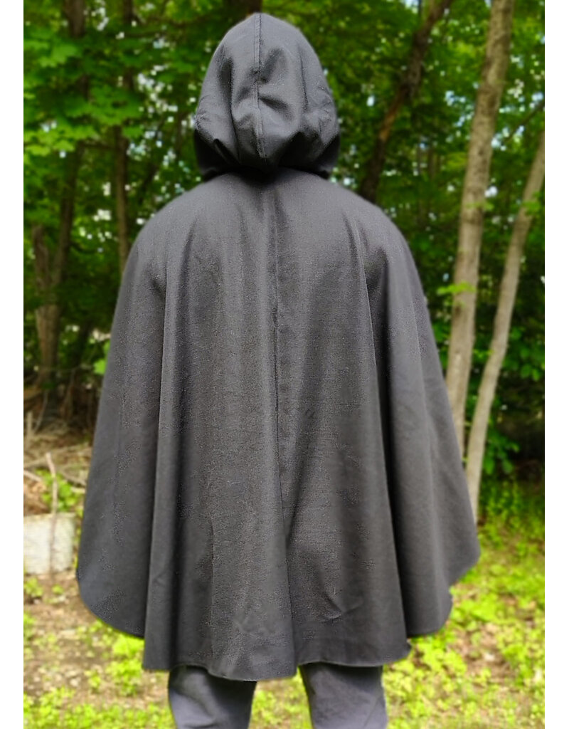 Cloakmakers.com 6051-Washable Black Woven Wool Blend Cloak w/ Purple Velvet Hood Lining & Interior Pockets