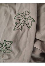 Cloakmakers.com 6052-Washable Lightweight Beige Wool Blend Cloak w/ Green Velvet Hood Lining & Leafy Vines Embroidery