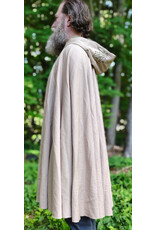 Cloakmakers.com 6052-Washable Lightweight Beige Wool Blend Cloak w/ Green Velvet Hood Lining & Leafy Vines Embroidery