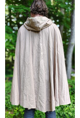 Cloakmakers.com 6052-Washable Lightweight Beige Wool Blend Cloak w/ Green Velvet Hood Lining & Leafy Vines Embroidery