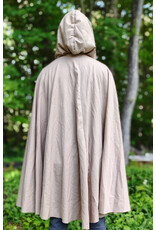 Cloakmakers.com 6052-Washable Lightweight Beige Wool Blend Cloak w/ Green Velvet Hood Lining & Leafy Vines Embroidery