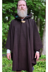 Cloakmakers.com 6053-Washable Dark Brown Wool Blend Ruana Cloak w/ Emerald Green Velvet Hood Lining & Gold Tone Multileaf Clasp
