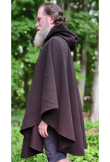 Cloakmakers.com 6053-Washable Dark Brown Wool Blend Ruana Cloak w/ Emerald Green Velvet Hood Lining & Gold Tone Multileaf Clasp