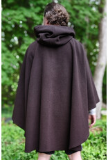 Cloakmakers.com 6053-Washable Dark Brown Wool Blend Ruana Cloak w/ Emerald Green Velvet Hood Lining & Gold Tone Multileaf Clasp