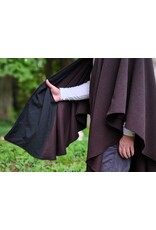 Cloakmakers.com 6053-Washable Dark Brown Wool Blend Ruana Cloak w/ Emerald Green Velvet Hood Lining & Gold Tone Multileaf Clasp