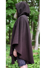 Cloakmakers.com 6053-Washable Dark Brown Wool Blend Ruana Cloak w/ Emerald Green Velvet Hood Lining & Gold Tone Multileaf Clasp