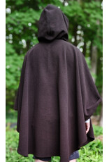 Cloakmakers.com 6053-Washable Dark Brown Wool Blend Ruana Cloak w/ Emerald Green Velvet Hood Lining & Gold Tone Multileaf Clasp