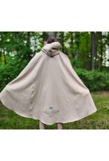 Cloakmakers.com 6054-Washable Beige Wool Cloak w/ Seafoam Green Velveteen Hood Lining & Owl Embroidery