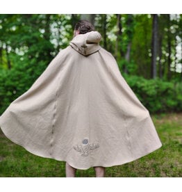 Cloakmakers.com 6054-Washable Beige Wool Cloak w/ Seafoam Green Velveteen Hood Lining & Owl Embroidery
