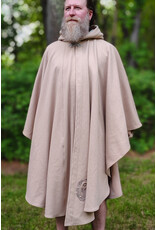 Cloakmakers.com 6054-Washable Beige Wool Cloak w/ Seafoam Green Velveteen Hood Lining & Owl Embroidery