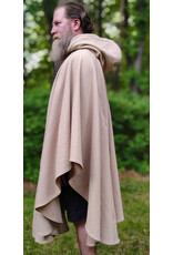 Cloakmakers.com 6054-Washable Beige Wool Cloak w/ Seafoam Green Velveteen Hood Lining & Owl Embroidery