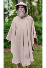 Cloakmakers.com 6054-Washable Beige Wool Cloak w/ Seafoam Green Velveteen Hood Lining & Owl Embroidery