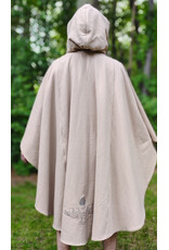 Cloakmakers.com 6054-Washable Beige Wool Cloak w/ Seafoam Green Velveteen Hood Lining & Owl Embroidery