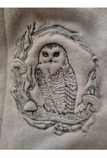 Cloakmakers.com 6054-Washable Beige Wool Cloak w/ Seafoam Green Velveteen Hood Lining & Owl Embroidery