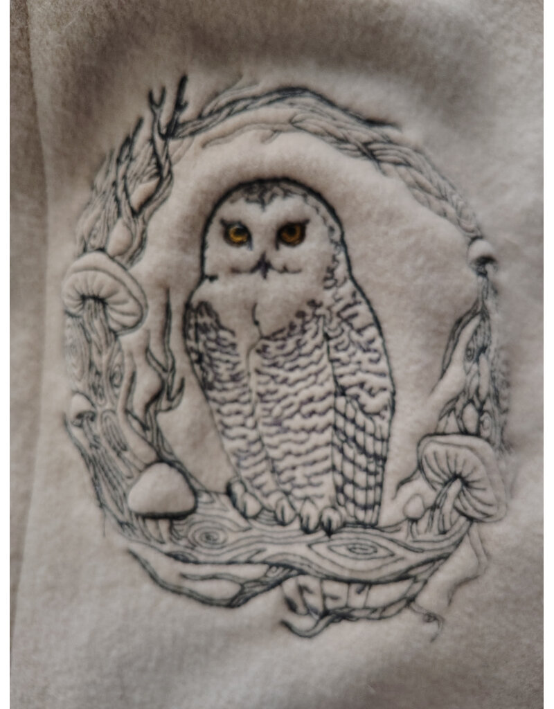 Cloakmakers.com 6054-Washable Beige Wool Cloak w/ Seafoam Green Velveteen Hood Lining & Owl Embroidery