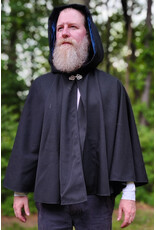 Cloakmakers.com 6055-Washable Short Black Wool Blend Cloak w/ Blue Velvet Hood Lining & Pockets