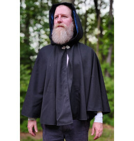 Cloakmakers.com 6055-Washable Short Black Wool Blend Cloak w/ Blue Velvet Hood Lining & Pockets