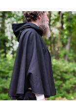 Cloakmakers.com 6055-Washable Short Black Wool Blend Cloak w/ Blue Velvet Hood Lining & Pockets