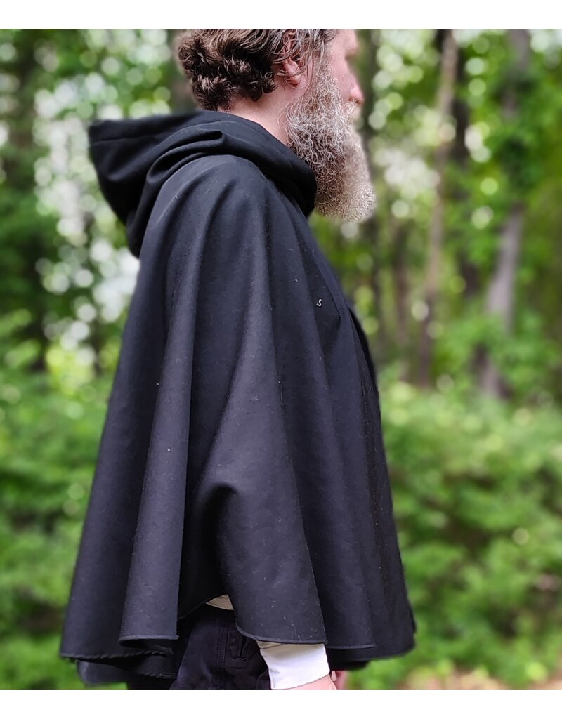 Cloakmakers.com 6055-Washable Short Black Wool Blend Cloak w/ Blue Velvet Hood Lining & Pockets