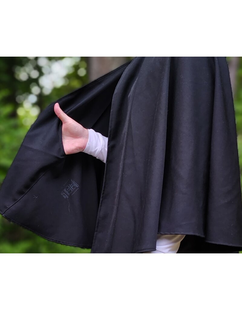 Cloakmakers.com 6055-Washable Short Black Wool Blend Cloak w/ Blue Velvet Hood Lining & Pockets