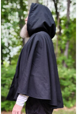 Cloakmakers.com 6055-Washable Short Black Wool Blend Cloak w/ Blue Velvet Hood Lining & Pockets
