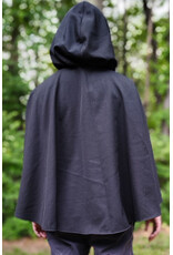 Cloakmakers.com 6055-Washable Short Black Wool Blend Cloak w/ Blue Velvet Hood Lining & Pockets