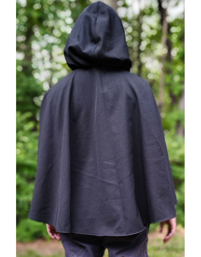 Cloakmakers.com 6055-Washable Short Black Wool Blend Cloak w/ Blue Velvet Hood Lining & Pockets